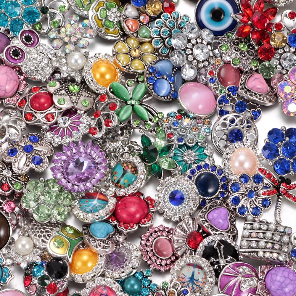 

2017 Wholesale 50pcs/lot Amazing Styles Rhinestone/Opal/Natural Stone Metal Buttons 18mm snap button Jewelry for Snap Jewelry