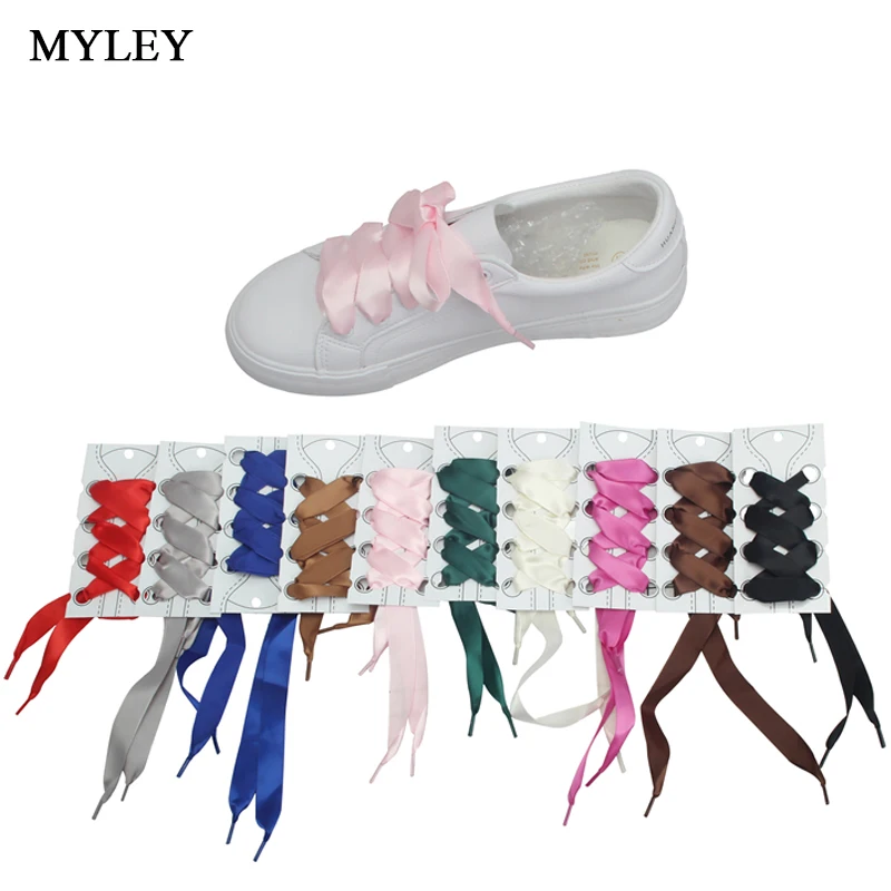 

MYLEY 1 Pair Fashion 113CM Flat Silk Ribbon Shoelaces Sneaker Sport Shoes 2cm Wide Colorful Shoe Lace for Men Women