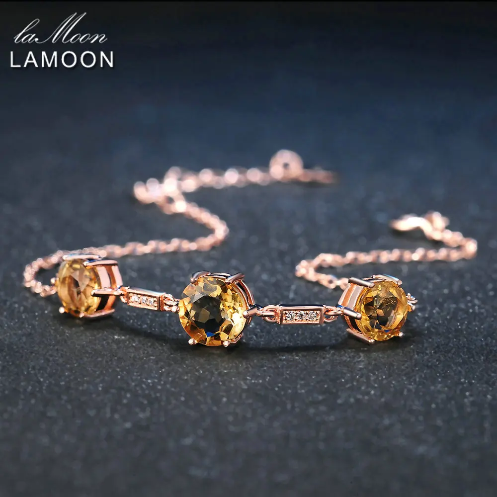 LAMOON Luxury Citrine 925 Sterling Silver Jewelry Rose Gold Plated Charm Bracelets for Women Trendy Fine Bangles Bijoux HI025
