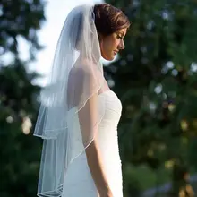 Двухслойная женская свадебная вуаль неправильной длины 2 уровня однотонная плиссированная драпировка мягкий тюлевой короткий Свадебный вуаль с расческой