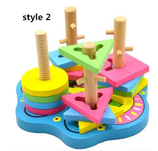 Montessori 5 pillars Topping-on Wood Game matching color shape wood block Toy