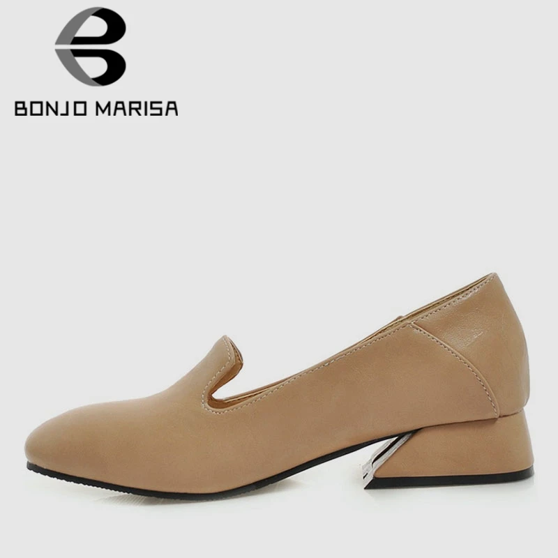 

BONJOMARISA Brand New Plus Size 32-48 Slip On Low Heels Pumps Shallow Shoes Woman Casual Party Office Spring Autumn Pumps
