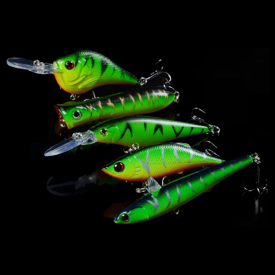 

LINGYUE 5pcs/Lot Fishing Lures Set Mixed Minnow/Crank/Popper/Prncil/VIB Bait Artificial Make Wobbler Crankbait Fishing Tackle T2