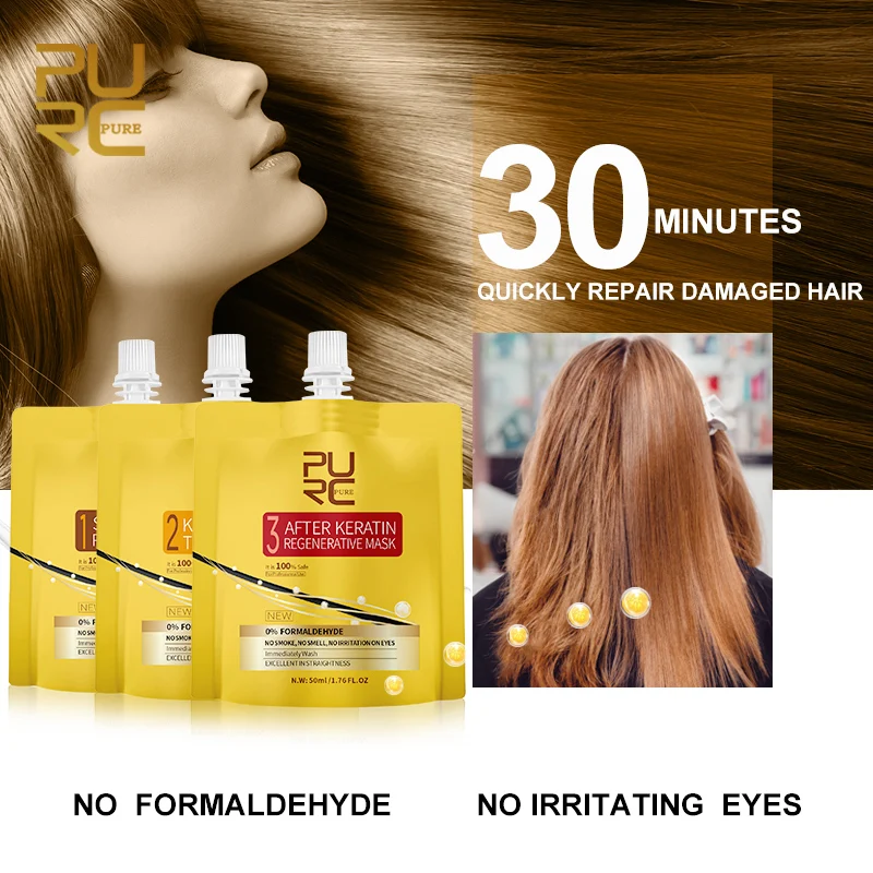 

PURC Brazil Keratin Hair Treatment Set Straighten And Repair Dry Damage Hair No Smell No Irritation Make Hair Silky And Shiny