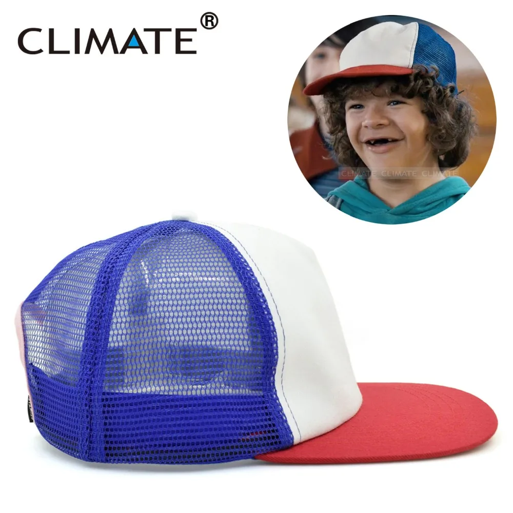 CLIMATE Dustin Stranger Things Dustin Cap Hat 100%Copy Cosplay Coser Dustin Summer Snapback Mesh Net Trucker Hat Cap For Boy Men