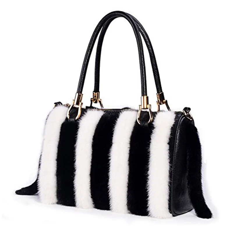 Loodial Women Handbags Real Mink Fur Bag for Women Top handle Bags Tote ...