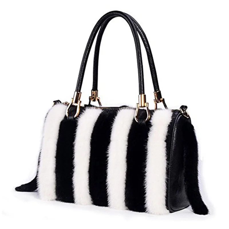 Loodial Women Handbags Real Mink Fur Bag for Women Top handle Bags Tote
