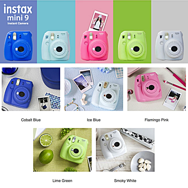 Fujifilm Instax Mini 9 дымчато белая мгновенная камера + Fuji 60 пленка с белым краем простая