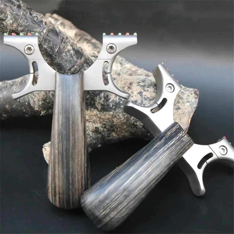 

Precise TC21 Titanium Alloy +wood Slingshot Catapult Outdoor Hunting Shooting Sling shot with Powerful Flat Rubber Band