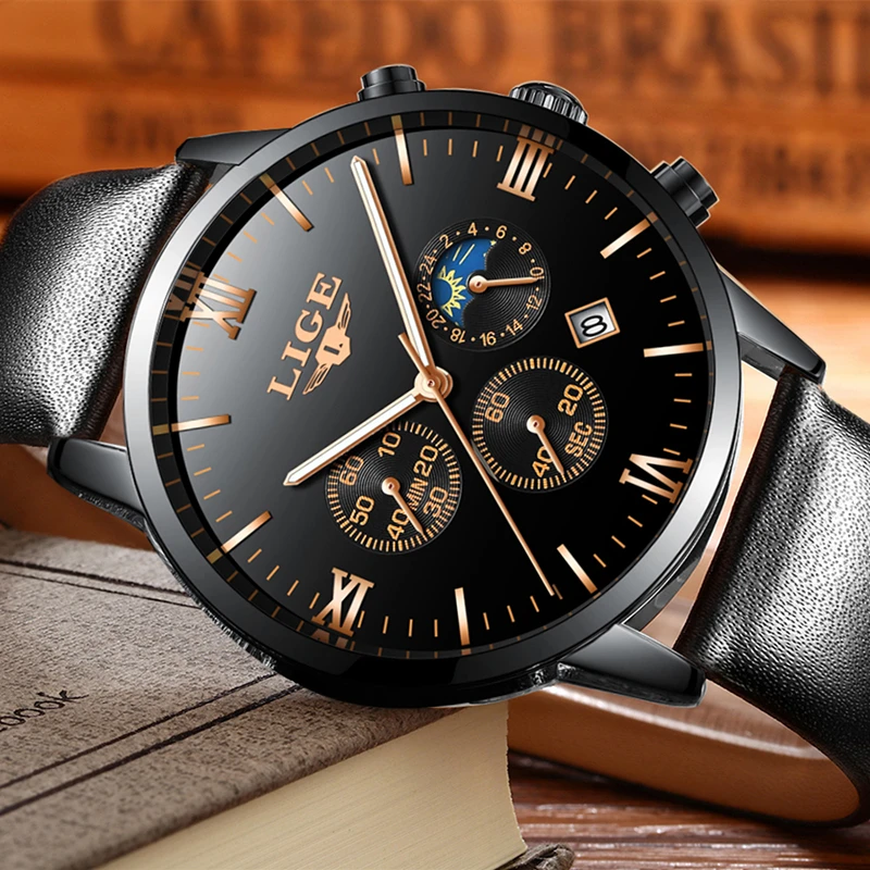 2017 LIGE Watches Top Brand Luxury Waterproof 24 hour Date Quartz Watch Man Leather Sports Wrist Watch Men Waterproof Clock Mens