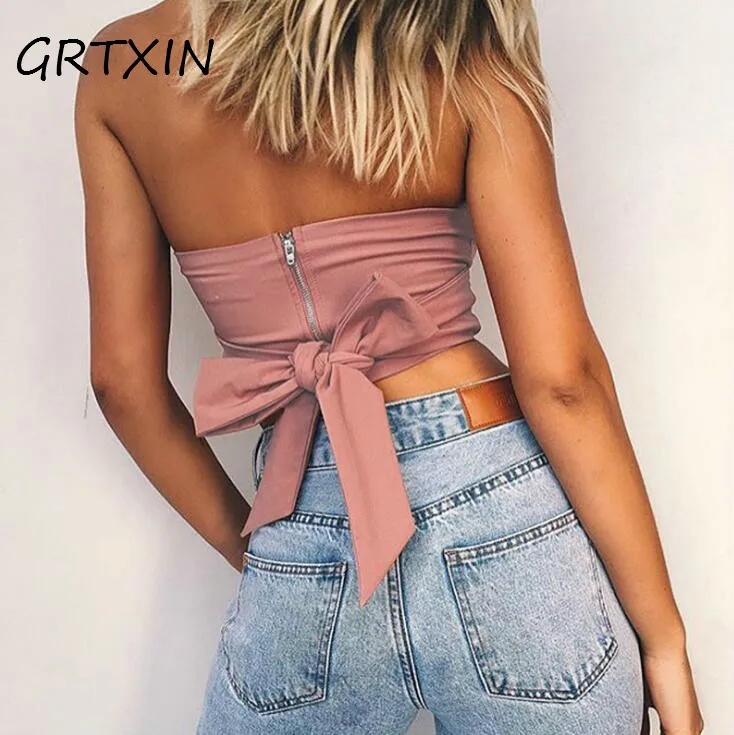 

Sexy Beach Off Shoulder Strapless Tank Tops Bow Tie Casual Cute Summer Female Short Crop Tops Camis Feminino