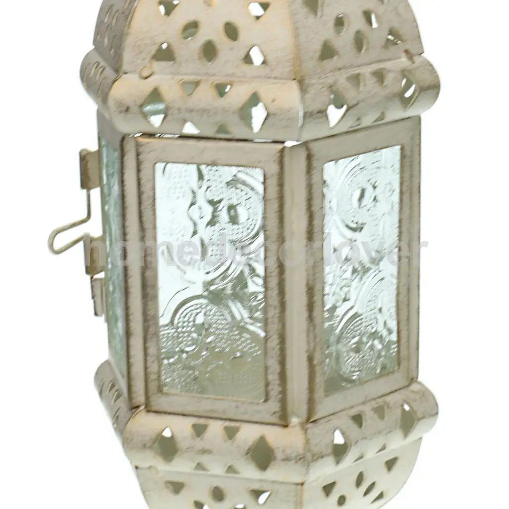  2PCs Moroccan Style Metal & Glass Teal Light Candle Holder Hanging Candleholder for Wedding Home Coffee Shop Decor (White)