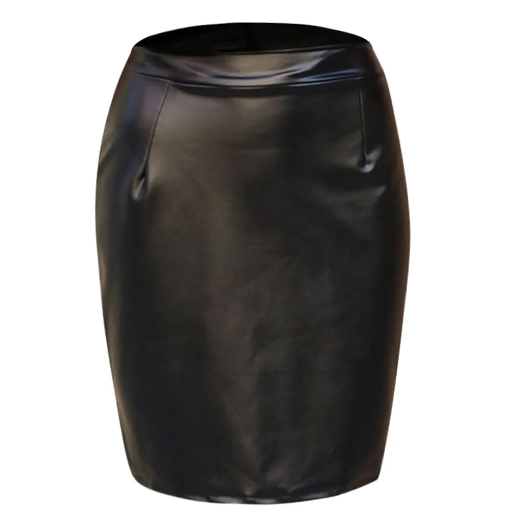 Черная юбка из искусственной кожи женские миди юбки сексуальная высокая талия и бедра юбка-карандаш с разрезом Сексуальные вечерние плюс размер Осенняя зимняя одежда d2