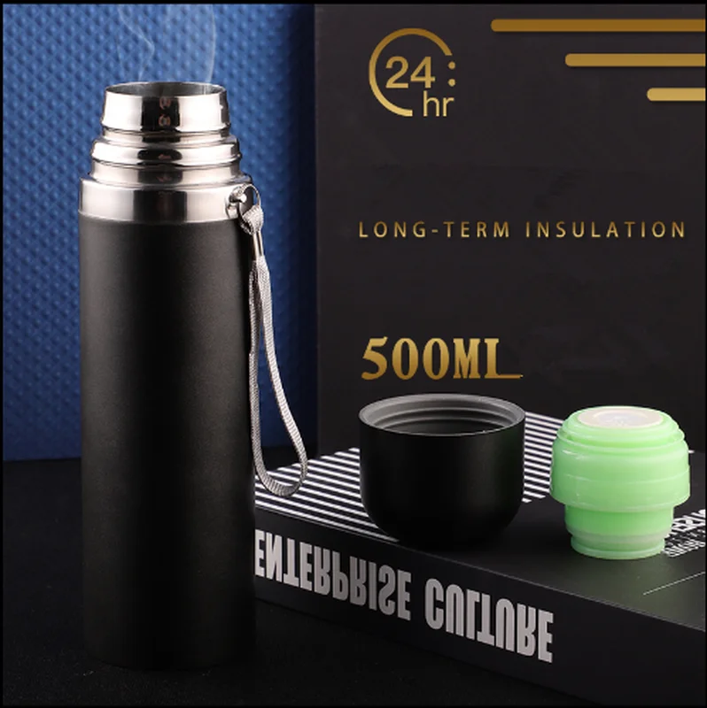 Thermos Cup Customized Logo with Free Stainless Steel Vacuum Flasks 500ml Gifts Lettering Advertising Cup Printing