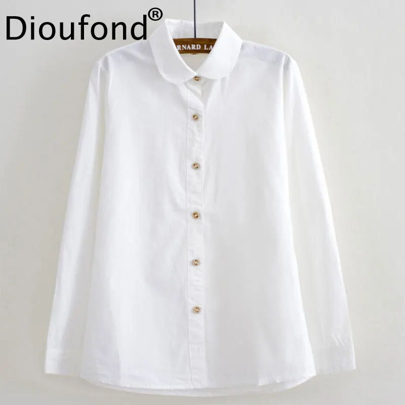 Dioufond, одноцветные, хлопковые, женские блузки с длинным рукавом, Повседневная блузка, рубашка, простой дизайн, для девушек, Офисная рубашка, весна, топы - Цвет: 0010