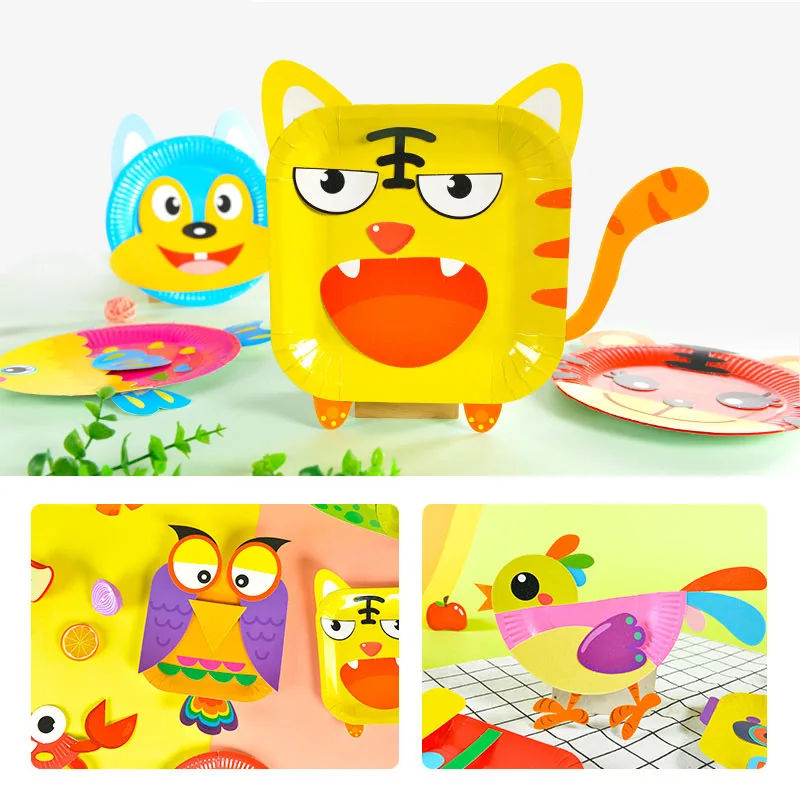 Very best  10pcs/box Children Interest rainbow square paper plate DIY handmade toys cartoon animal colorful pa