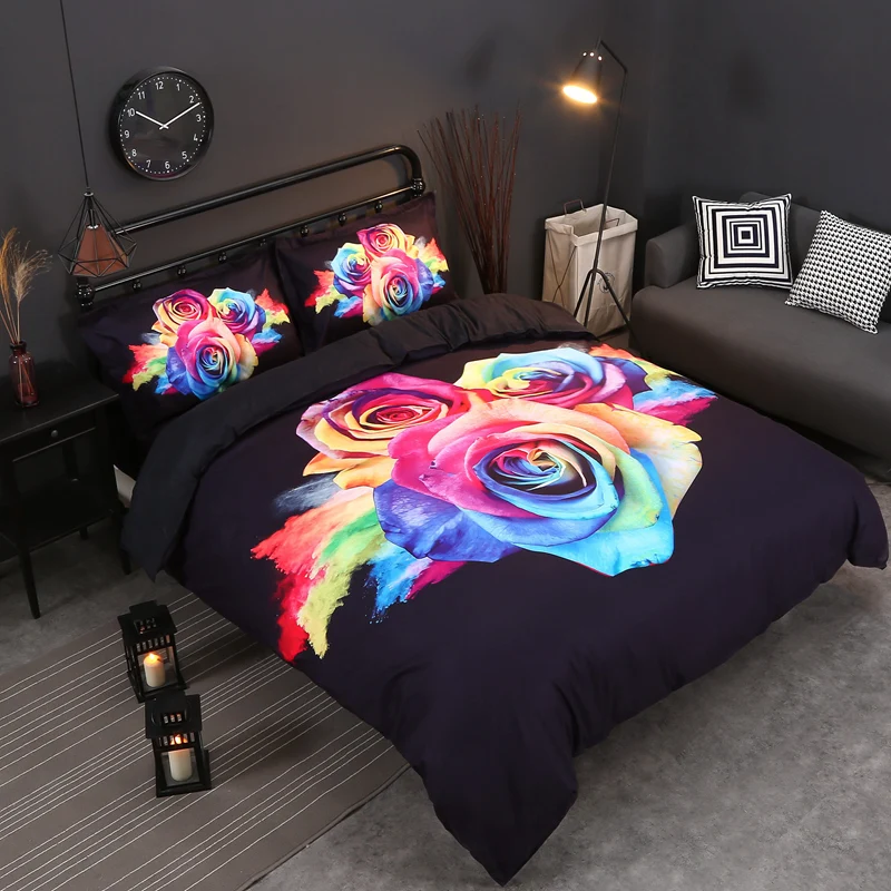 Best HD printed rose bed linens set Twin Full Queen King single sizes Flower Duvet Quilt Cover set bedding set for comforter 3pcs