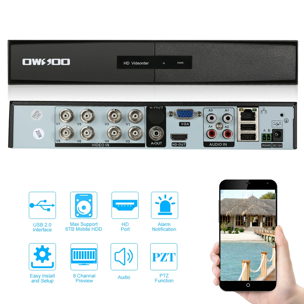 OWSOO 8CH AHD DVR Recorder 1080P PTZ 5 IN 1 Surveillance Video Recorder