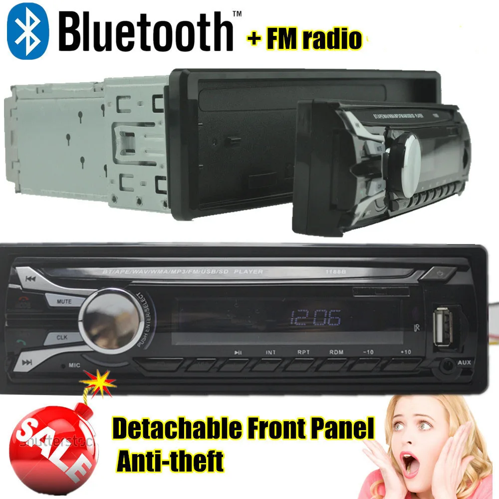 free shipping Radio player car audio Detachable Front Pannel auto bluetooth Stereo radios MP3 5V Charger