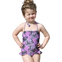 Новинка, 1 предмет, детские купальники для девочек лямки с оборками с принтом купальник-бикини с открытой спиной купальный костюм Пляжная JU28