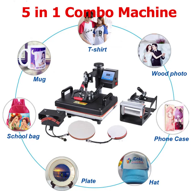 online Promoções 30*38 cm 2D 5 em 1 Combo Imprensa do Calor Da Máquina Sublimação Máquina de Impressão de Impressora T shirt Pano Cap caso caneca Placas