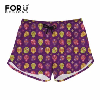 

FORUDESIGNS Skull Candy Pattern 2019 Summer Women's Short Fashion Loose Board Shorts for Girls Quick Dry Comfortable Shorts