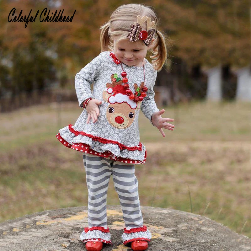 Baby Christmas Clothes Sets Lovely Elk Shirts&tops+stripe Pants NewYrs Xmas Toddler Kids 2pieces Sets Long Sleeve Bebe Vestidos