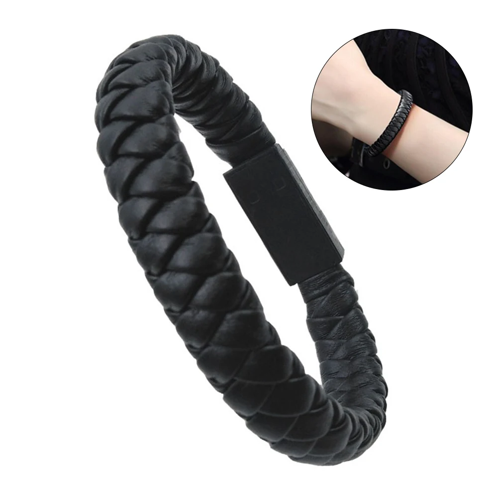 

Fast Charging Leather Braided Accessories Computer Phone Wire Fashion USB Cable Data Wearable Bracelet Portable Wrist Micro