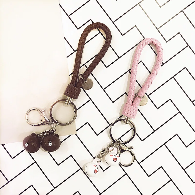 

Cartoon Bear Brown Bunny Cony Keychain Crystal Bell Trinket Metal Key Chains Car Bag Pendent Charm