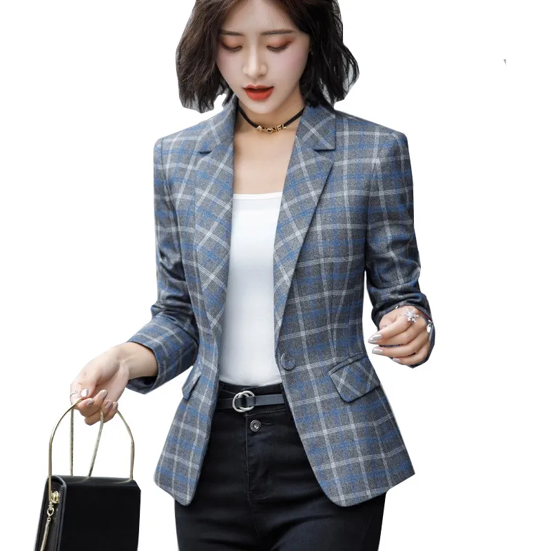 

Spring Autumn Ladies Plaid Suit Jacket Casual Fashion Vintage Long Sleeve Slim Outerwear Plus Size 4XL Office Lady Blazer Coat