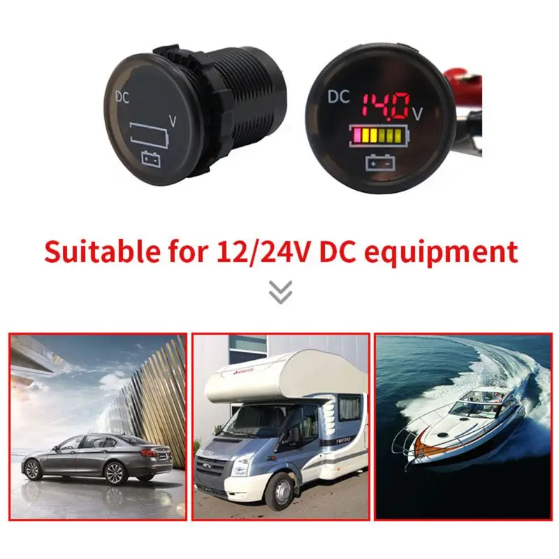 

DC 12V/24V Car Boat Voltmeter Battery Monitor IP67 Waterproof LED Voltage Gauge