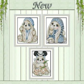 

panda rabbit animals cartoon decor painting Counted Printed on canvas DMC 11CT 14CT Cross Stitch kits Needlework Sets embroidery