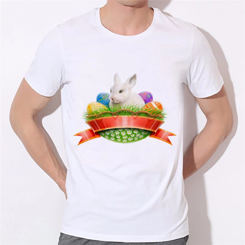 Easter Rabbit with eggs Men's t shirt Short Sleeve Fashion T shirt for