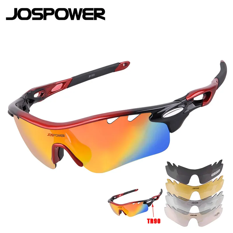 JOSPOWER поляризованные велосипедные очки TR90 UV400 уличные спортивные очки MTB велосипед Рыбалка солнцезащитные очки 5 линз gafas ciclismo - Цвет: black red