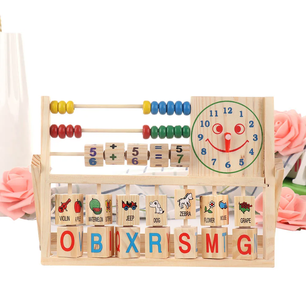 

Calculation Frame Letter Alphabet Digital Number toys Alarm Clock Children Kids Versatile Flap Abacus Educational Wooden Toys