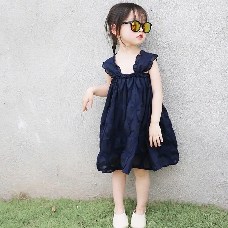 

Girls Dress 2018 Summer Big Circle Dark Grain Wood Ear Dress Cotton Soft Foreign Flavor European and American