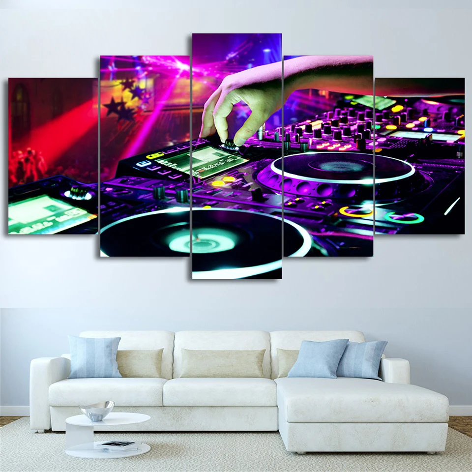 

Wall Art Canvas Living Room Pictures Modular Poster Home 5 Panel Bar DJ Music Framework HD Printed Modern Painting Decoration