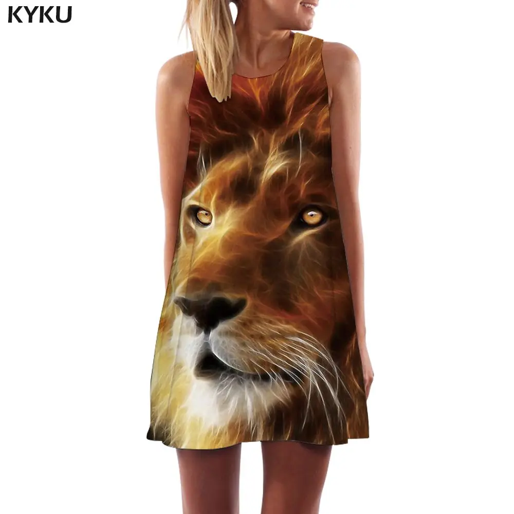 KYKU платье с тигром женский сарафан с животным баком для воды Harajuku короткая Готическая Офисная Женская одежда летняя женская крутая Femme - Цвет: Ladies Dress05