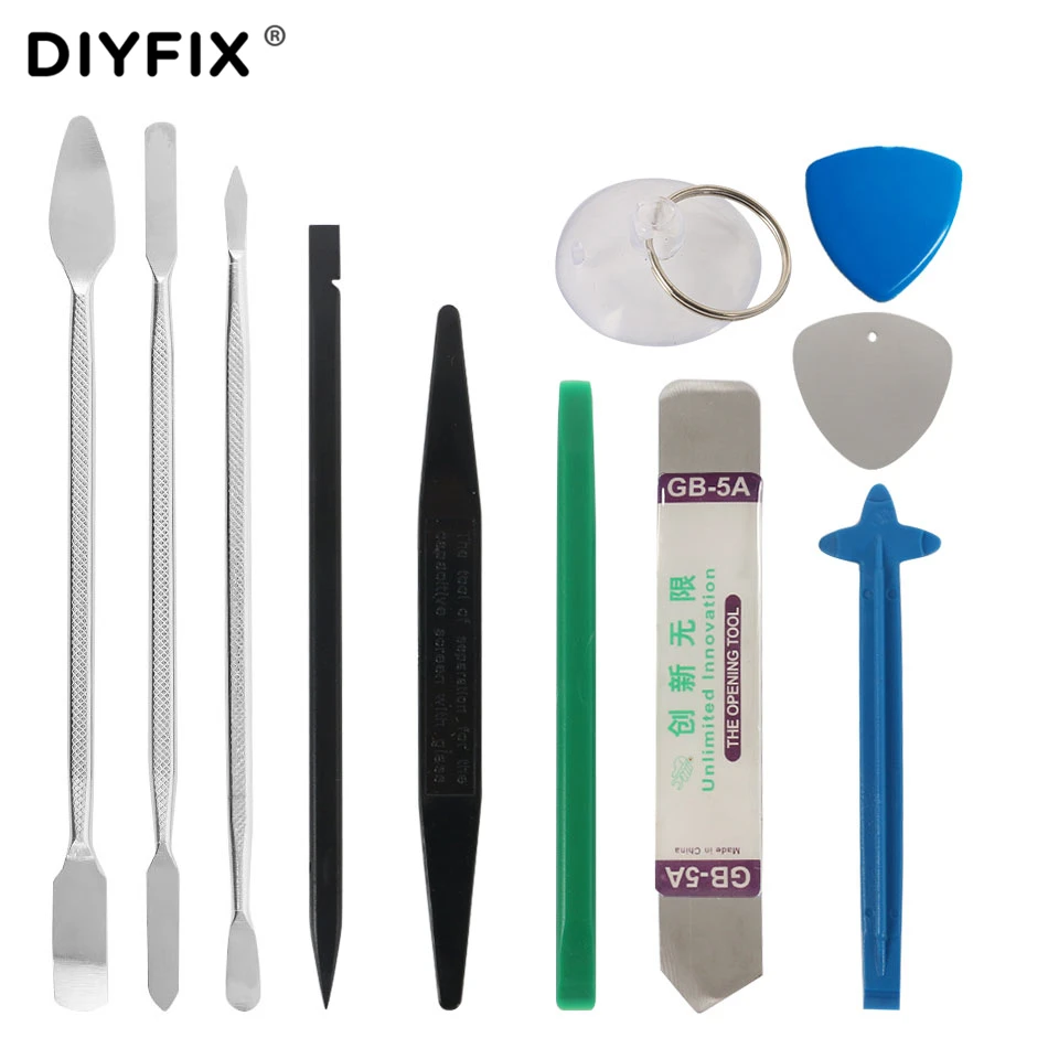 DIYFIX 11Pcs Mobile Phone Repair Tools Kit Metal Spudger Set Nylon Opener for iPhone Tablet