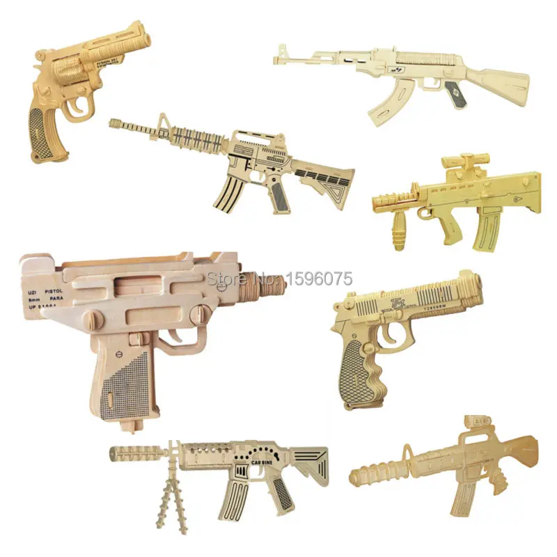 

3D wooden gun army fans Military enthusiasts jigsaw puzzle toy educational wooden toys for DIY handmade puzzles Weapon series