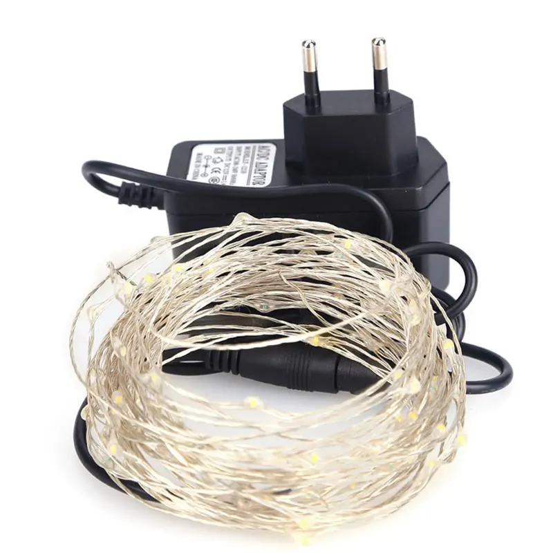 10M 100leds LED String Light Silver Wire Fairy Lights with 12V 1A Power