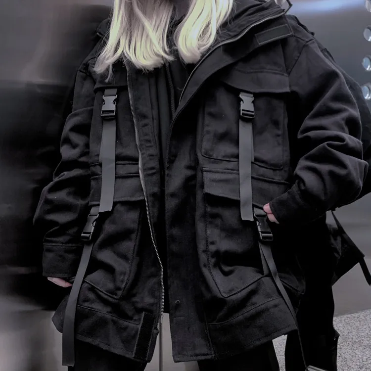 Neploe Korean Streetwear Harajuku Black Denim Jacket Oversized Pockets Women Jeans Jackets Loose BF Vintage Casual Coats 39106