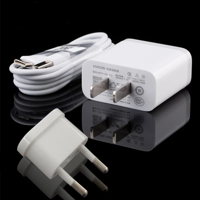 EU add Type-C Cable Быстрое зарядное устройство XIAO mi QC3.0 адаптер EU/US 12 В/1.5A кабель TYPE C для Red mi Note 8 7 K20 Pro mi 8 9 SE 9t 6 A1 A2 A3 CC9 mi x 2S MAX - Тип штекера: EU add Type-C Cable