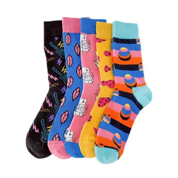 

Young fashion men's funny socks high quality casual male happy socks hip hop british style long sock colorful couple sock
