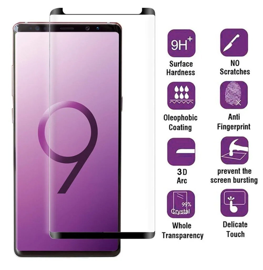 

50pcs 3D Curved Full Tempered Glass For Samsung Galaxy Note 9 Note8 Screen Protector Film For Samsung Galaxy Note 9 S8 S9 Plus