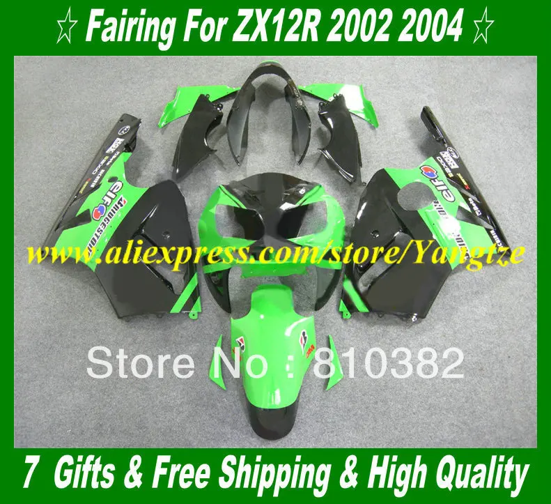 

Injection mold Fairing kit for KAWASAKI Ninja ZX12R 02 03 04 05 ZX 12R 2002 2004 2005 ZX-12R Green black ABS Fairings set KH28