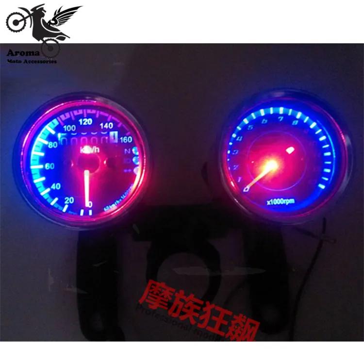 

1 set of chrome LED motorcycle Odomete for yamaha suzuki honda motorbike Speedometer Gauge with bracket and backlight sliver