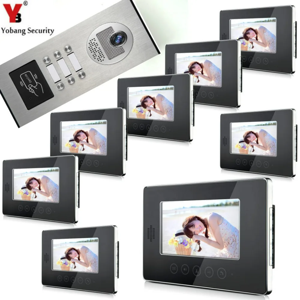 

Yobang Security Apartment Video Intercom Wired 7" Inch 8 white Monitor 1 IR Camera Video Intercom Door Phone Kit For 8 House