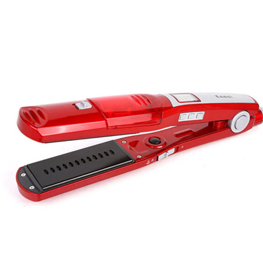 110-240V Kemei Professional Steam Hair Flat Iron Vapor Spray Straightener Ceramic Electric Hair Straightening Brush Comb Salon9