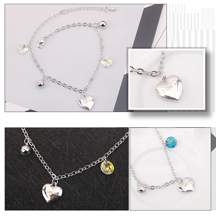BeBella шарма сердца ножной браслет на ногу Сделано с кристаллами от Swarovski для 2018